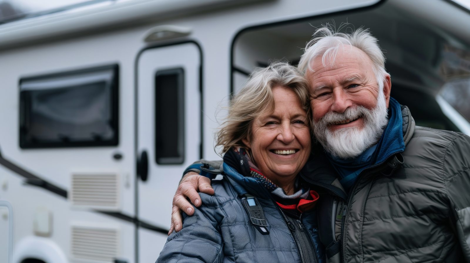 Senior stel bij hun camper